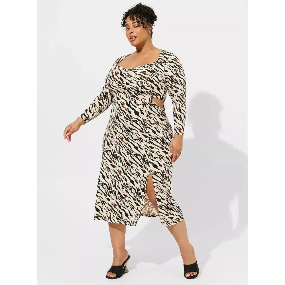 Torrid Womens Maxi Studio Knit Dress Plus Size 2X Watercolor Zebra Print Cutout - Picture 1 of 11